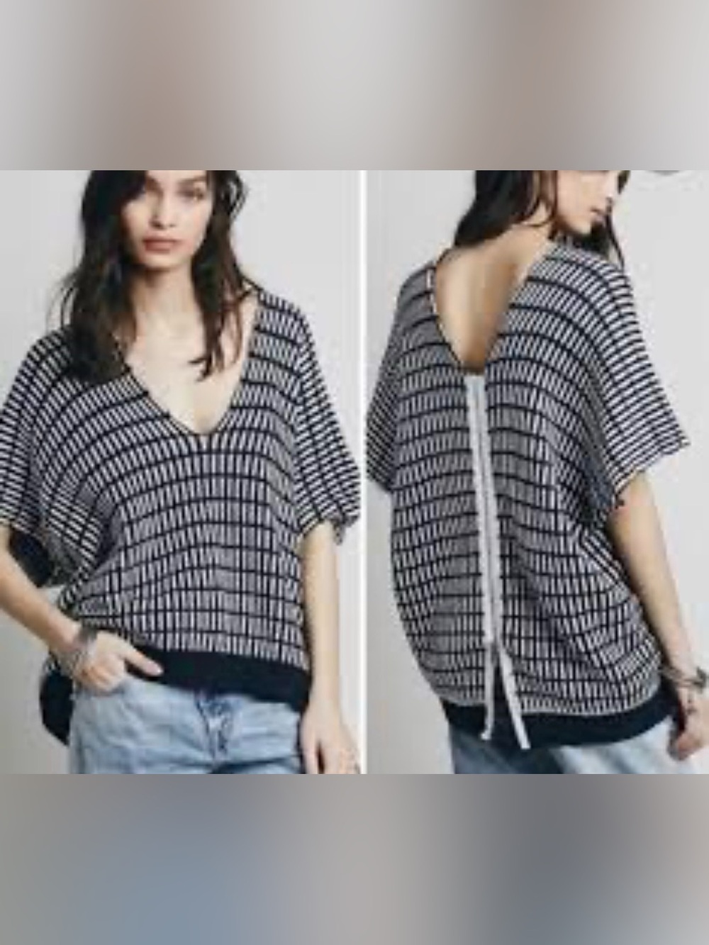 Free People Something special Navy & White back zip poncho